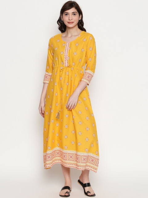 

ZRI Women Yellow & Pink Printed Ethnic Maxi Dress