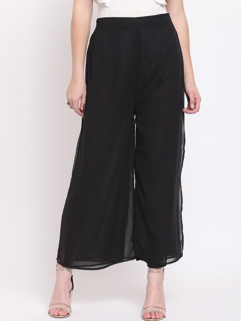 

RIVI Women Black Solid Wide Leg Palazzos