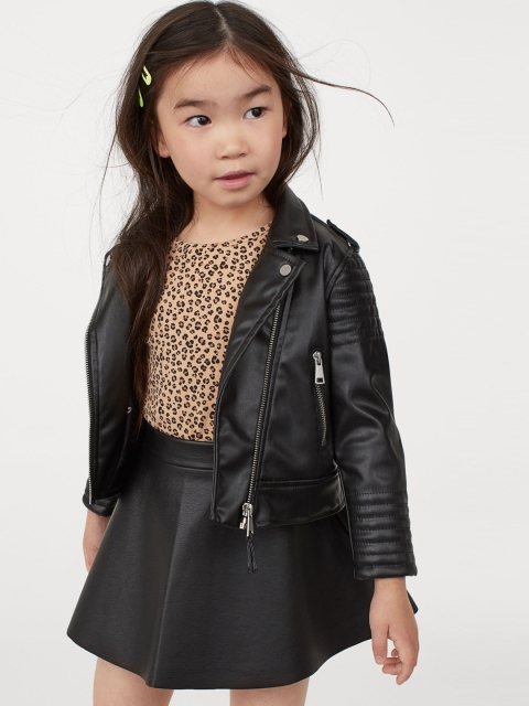 

H&M Girls Black Solid Imitation Leather Skirt