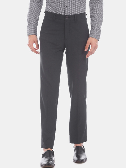 

True Blue Men Navy Blue Slim Fit Solid Regular Trousers