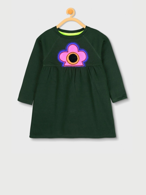 

Cherry Crumble Girls Green Self Design Fit and Flare Dress