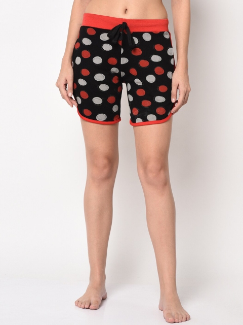 

ELEGANCE Women Black & Red Polka Dots Print Lounge Shorts