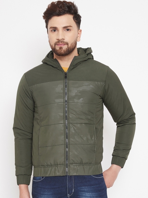 

PERFKT-U Men Olive Green Camouflage Printed Lightweight Hooded Puffer Jacket
