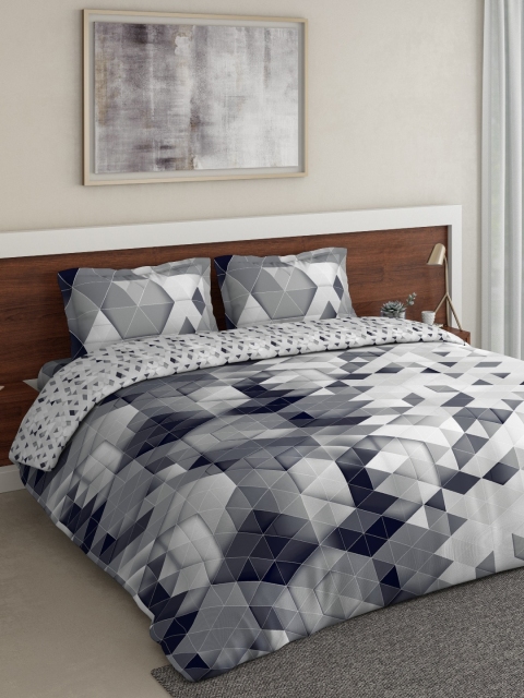 

DDecor Grey & Off-White Geometric Printed AC Room Double Queen Bedding Set