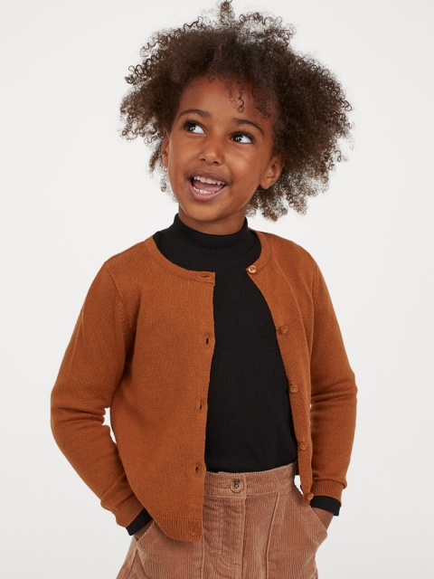 

H&M Girls Brown Fine-Knit Cotton Cardigan