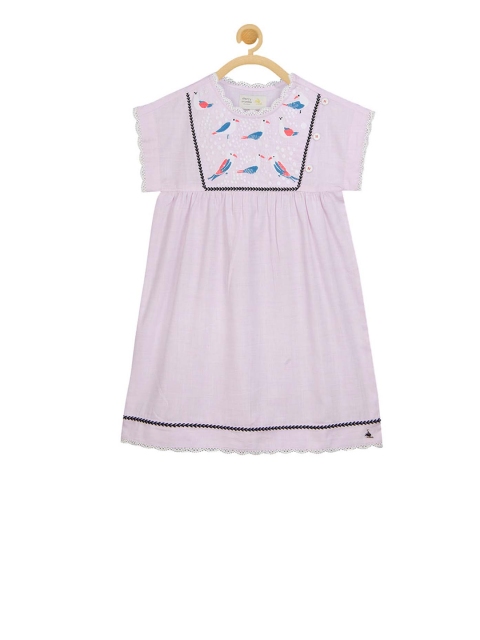 

Cherry Crumble Girls Pink Embroidered Empire Dress