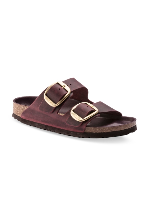 

Birkenstock Arizona Women Burgundy Solid Nubuck Leather Open Toe Narrow Width Flats