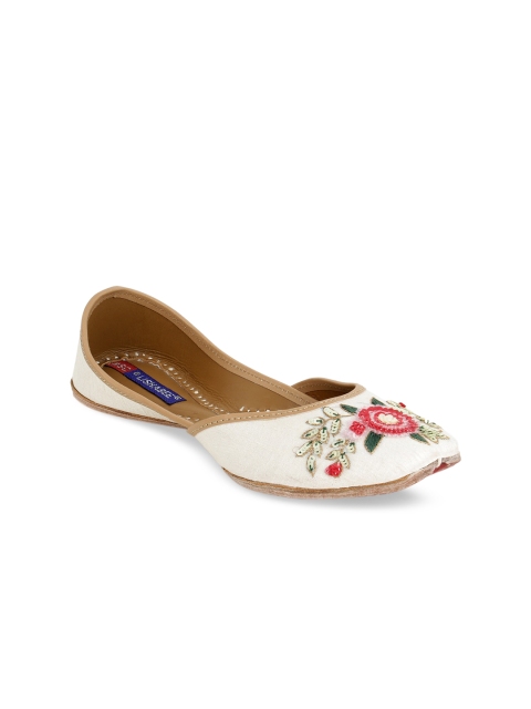 

MSC Women White & Pink Embellished Leather Mojaris