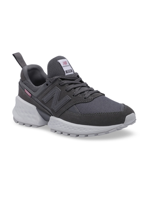 

New Balance Women Grey Woven Design Leather Sneakers