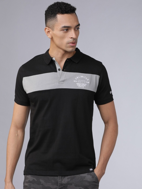 

Ecko Unltd Men Black & Grey Colourblocked Polo Collar T-shirt