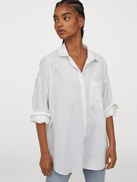 

H&M Women Oversized Cotton Shirt, White