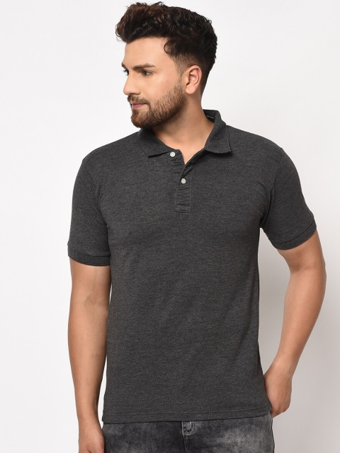 

ELEGANCE Men Charcoal Solid Polo Collar T-shirt