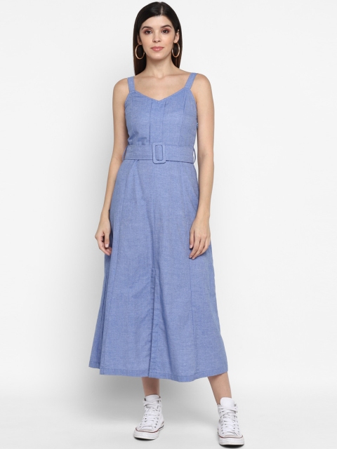 

MIAMINX Women Blue Solid Fit and Flare Dress