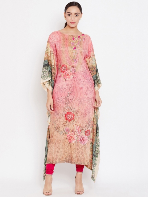 

The Kaftan Company Women Pink Floral Printed Kaftan Kurta