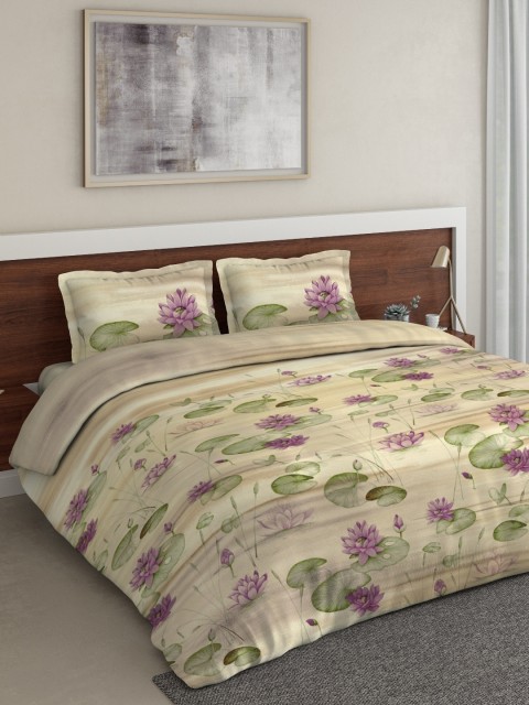

DDecor Beige & Green Floral Printed Double Queen Bedding Set