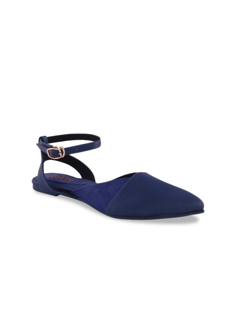 

Siendo Desi Women Blue Solid Ankle Strap Flat Mules