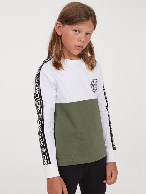 

H&M Boys Olive Green & White Block-Coloured Jersey Sweatshirt
