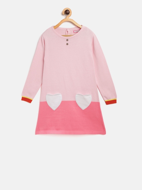 

Cherry Crumble Girls Pink Colourblocked A-Line Dress