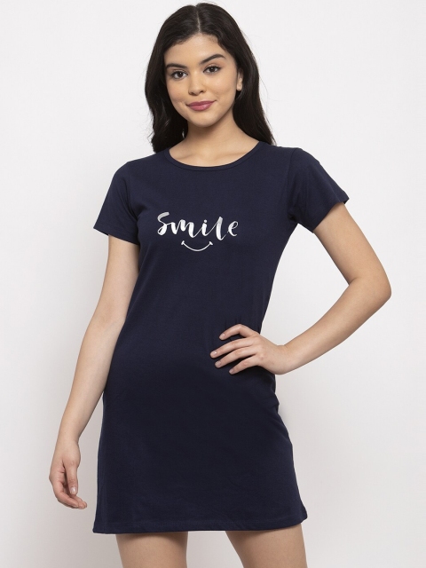 

Claura Women Navy Blue Printed Sleep Shirt