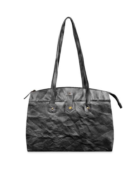

ABYS Women Black & Grey Solid Leather Laptop Bag
