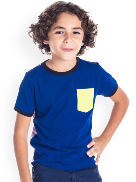 Cherry Crumble Boys Blue Solid Round Neck T-shirt