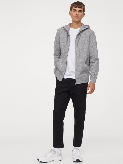 

H&M Men Grey Melange Regular Fit Hooded Jacket