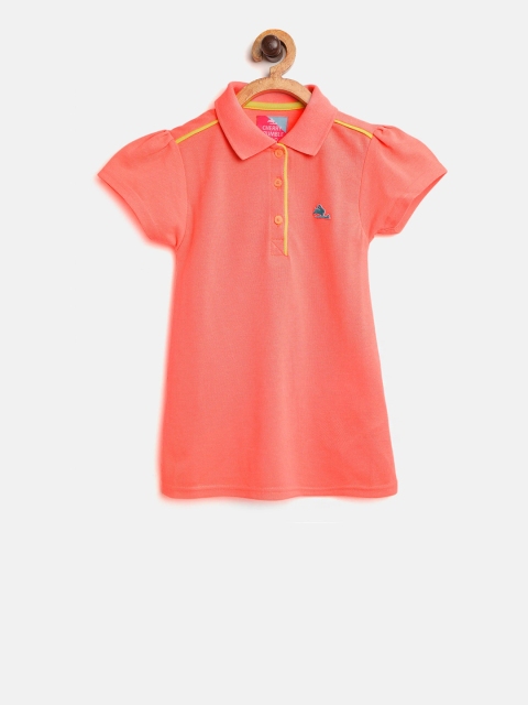 

Cherry Crumble Girls Peach-Coloured Solid Polo Collar T-shirt
