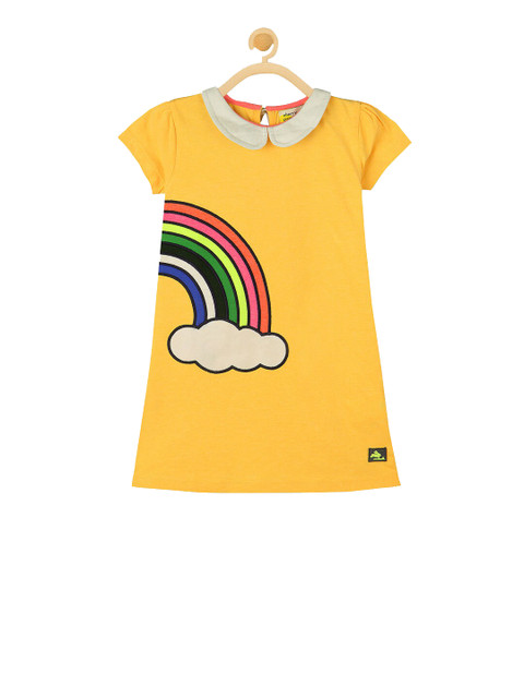 

Cherry Crumble Infant Girls Mustard Yellow Embroidered A-Line Dress