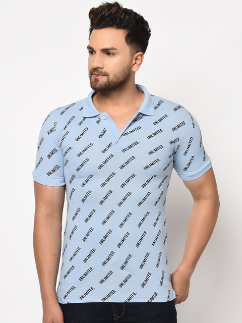 

ELEGANCE Men Blue Printed Polo Collar T-shirt