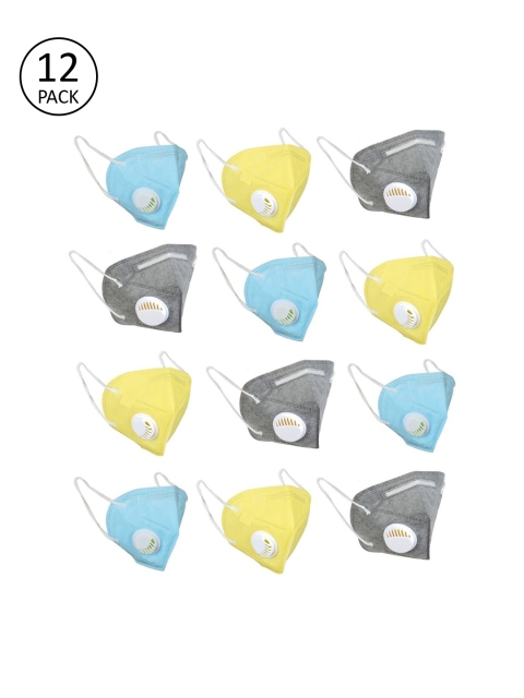 

OOMPH Unisex 12 Pcs Solid 5-Ply Valved Anti-Pollution Reusable KN95 Masks, Blue