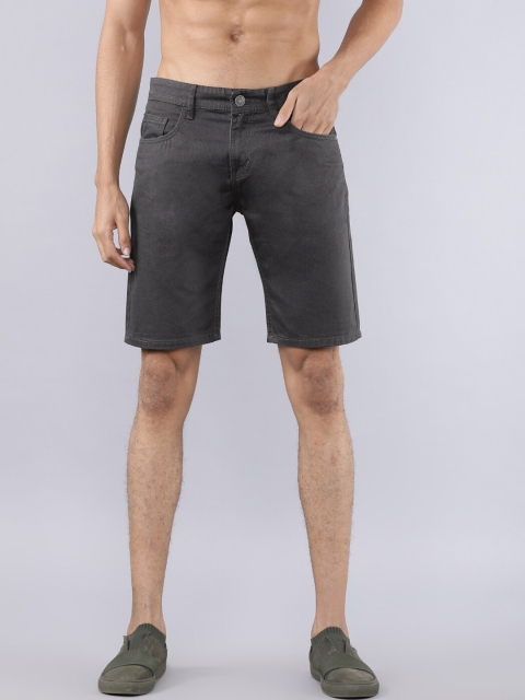 

HIGHLANDER Men Charcoal Grey Solid Slim Fit Denim Shorts