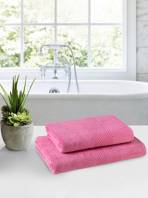 

SPACES Set of 2 Pink Solid Swift Dry Cotton 450 GSM Bath Towels