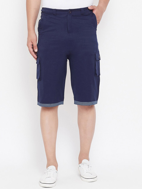 

Hypernation Men Navy Blue Solid Regular Fit Cargo Shorts
