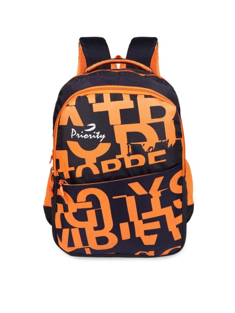 

Priority Unisex Navy Blue & Orange Graphic Backpack