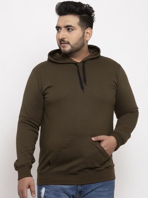 

Rodzen Men Olive Green Solid Hooded Sweatshirt