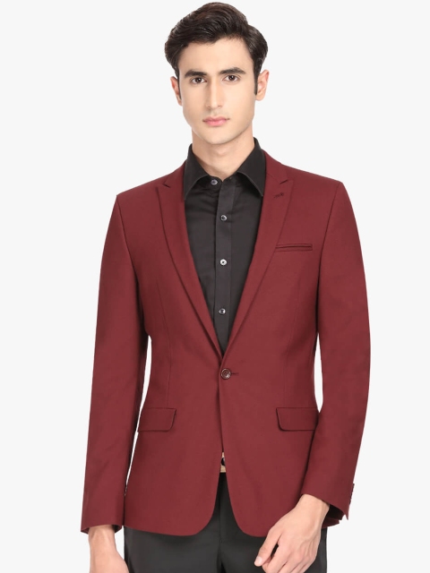 

Theme Men Burgundy Solid Slim-Fit Single-Breasted Formal Blazer
