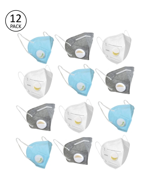 

OOMPH Unisex 12 Pcs Solid 5-Ply Valved Anti-Pollution Reusable KN95 Masks, White