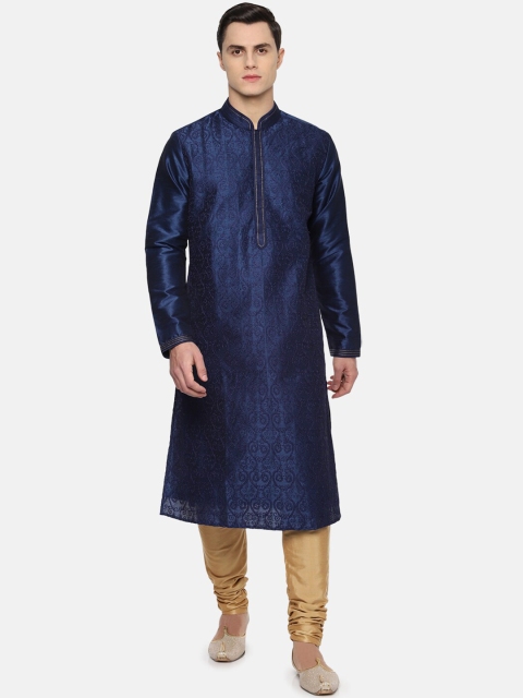 

Louis Philippe Men Blue & Gold-Toned Embroidered Kurta with Pyjamas