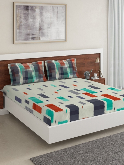 

DDecor Multicoloured Geometric 140 TC Cotton 1 Extra Large Bedsheet with 2 Pillow Covers, Multi