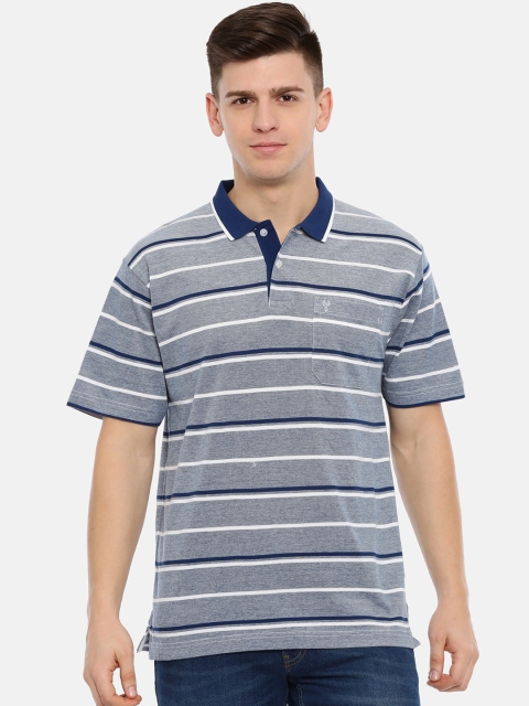 

Classic Polo Men Grey & White Striped Polo Collar T-shirt