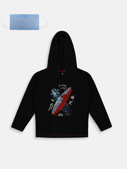 

Lil Tomatoes Boys Black Sequinned Hood T-shirt