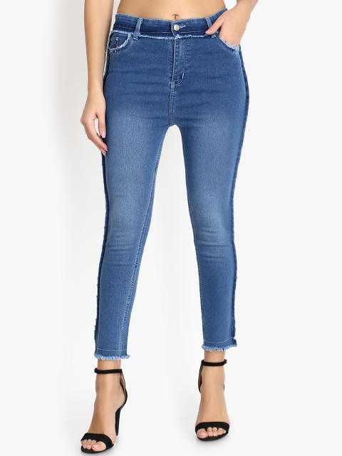 

Perfect Outlet Women Blue Skinny Fit High-Rise Clean Look Cropped Jeans