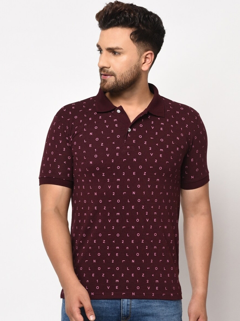 

ELEGANCE Men Maroon Printed Polo Collar T-shirt