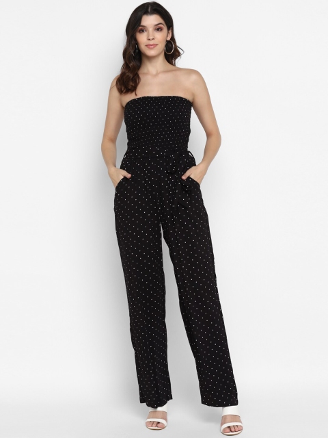 

MIAMINX Women Black & White Polka Dots Print Basic Jumpsuit