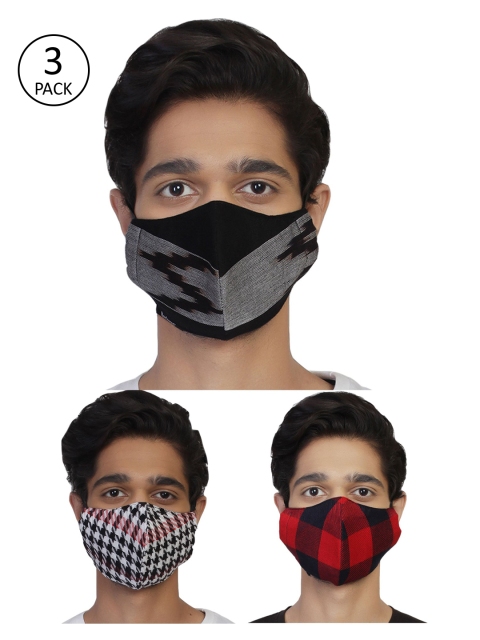 

Anekaant Men 3 Pcs 3-Ply Reusable Checked Cloth Masks, Multi