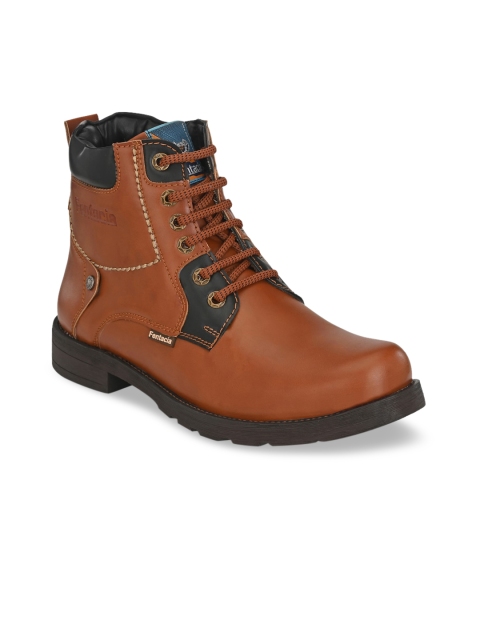 

Fentacia Men Tan Brown Solid Mid-Top Flat Boots