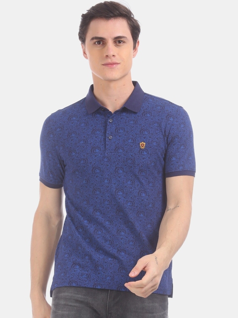 

True Blue Men Blue Printed Polo Collar T-shirt