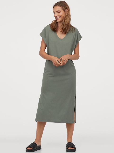 

H&M Women Olive Green Solid Kaftan Dress