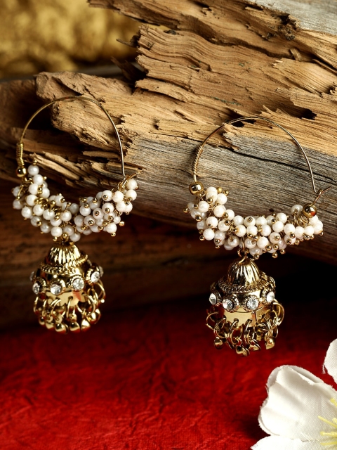 

ANIKAS CREATION Gold-Plated Circular Pearl Jhumkas