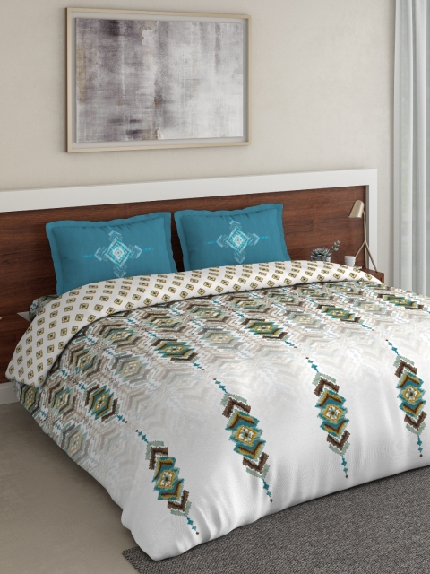 

DDecor White & Brown Geometric Printed Double Queen Bedding Set